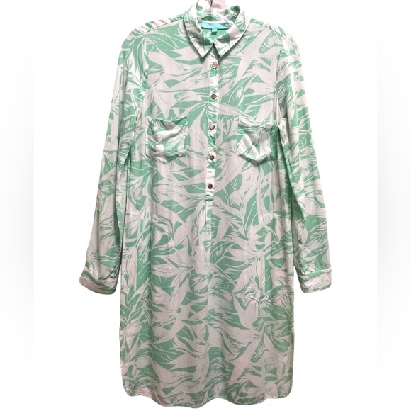 Melissa Odabash Tunic Shirt Dress Cover Up Pockets Roll Tab Sleeve Green Size S - Picture 3 of 10